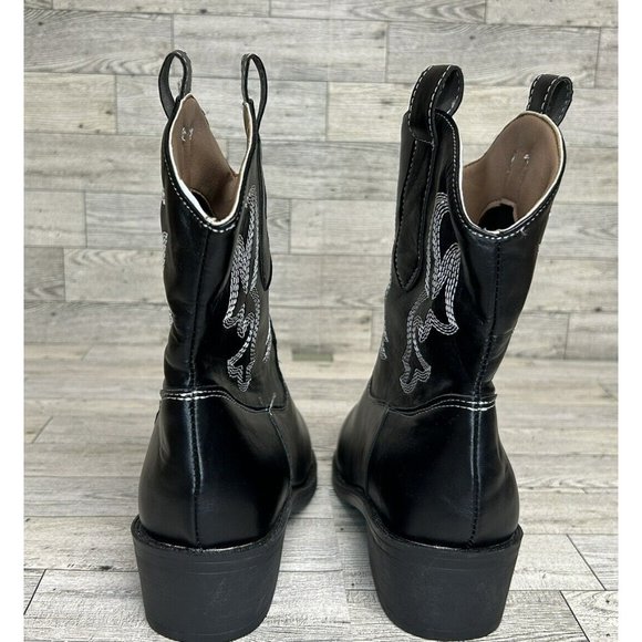 Women's Pointed Toe Embroidered Sleeve Boots Thick‎ Heels Mid-Calf New Sz 10US - Picture 2 of 9